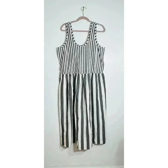 Everlane The Poplin Summer Dress Black and Bone Size XL. Pockets Stripes. - Picture 8 of 9